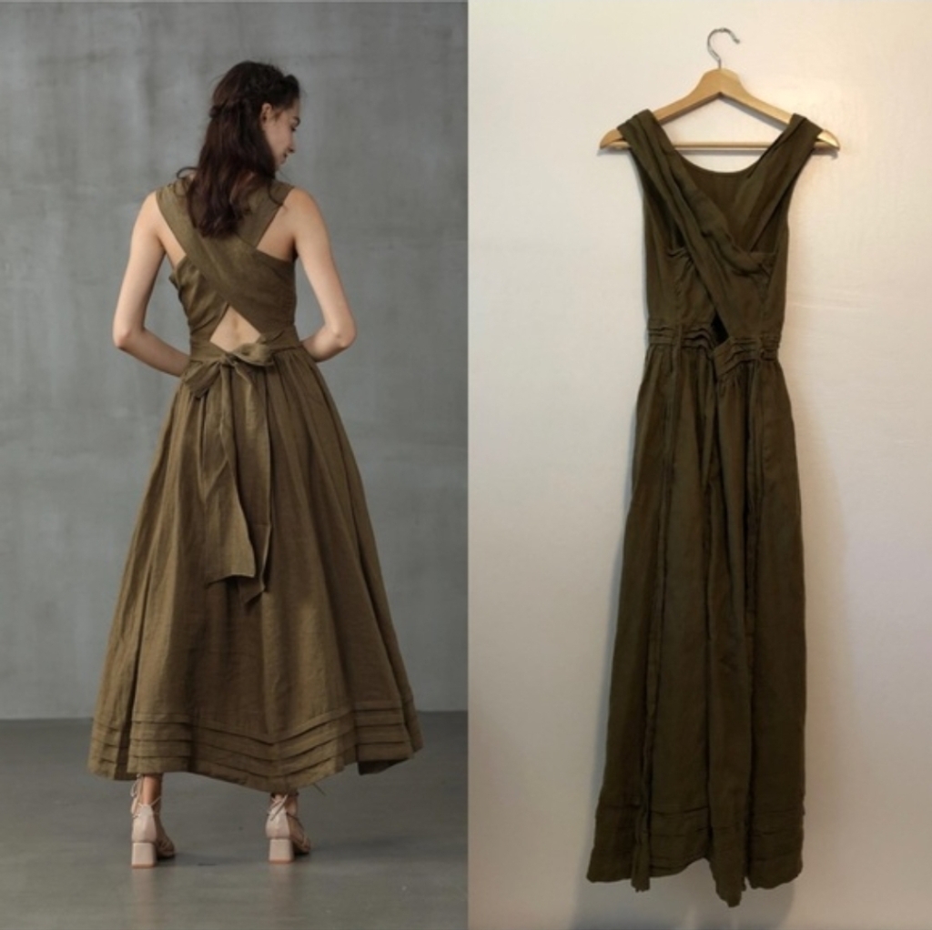 Linennaive Olive Dress With Cross-Back — image 3 of 8
